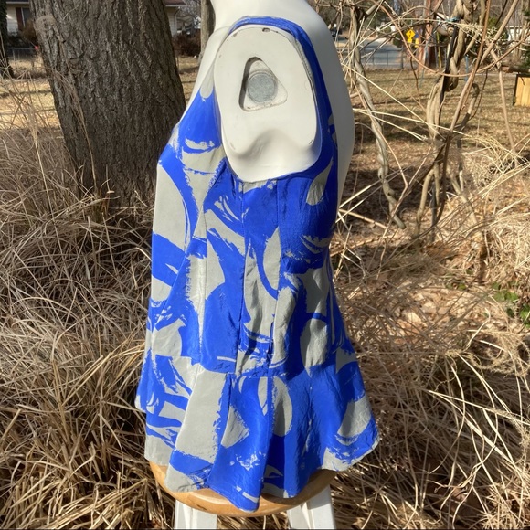 April May Silk Blue & Gray scoop neck & back Peplum tank top XS - Picture 6 of 11